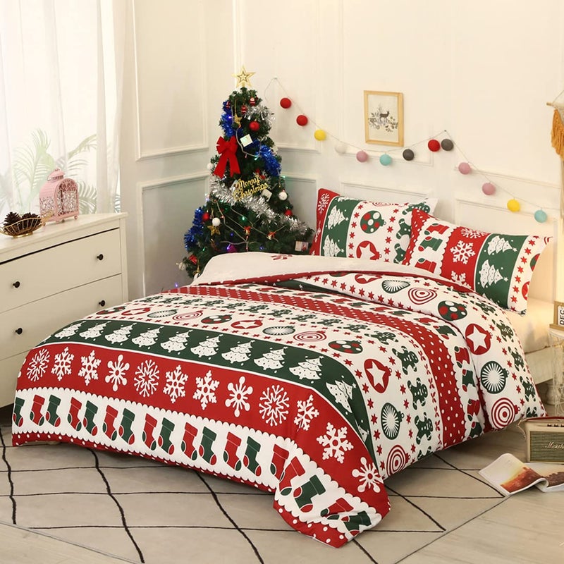 Mengersi Christmas Snowflakes Duvet Cover Full Size,Xmas Trees Holiday Bedding Comforter Cover with Zipper Closure,Home Decoration for New Year (Full, Green) - Image 4